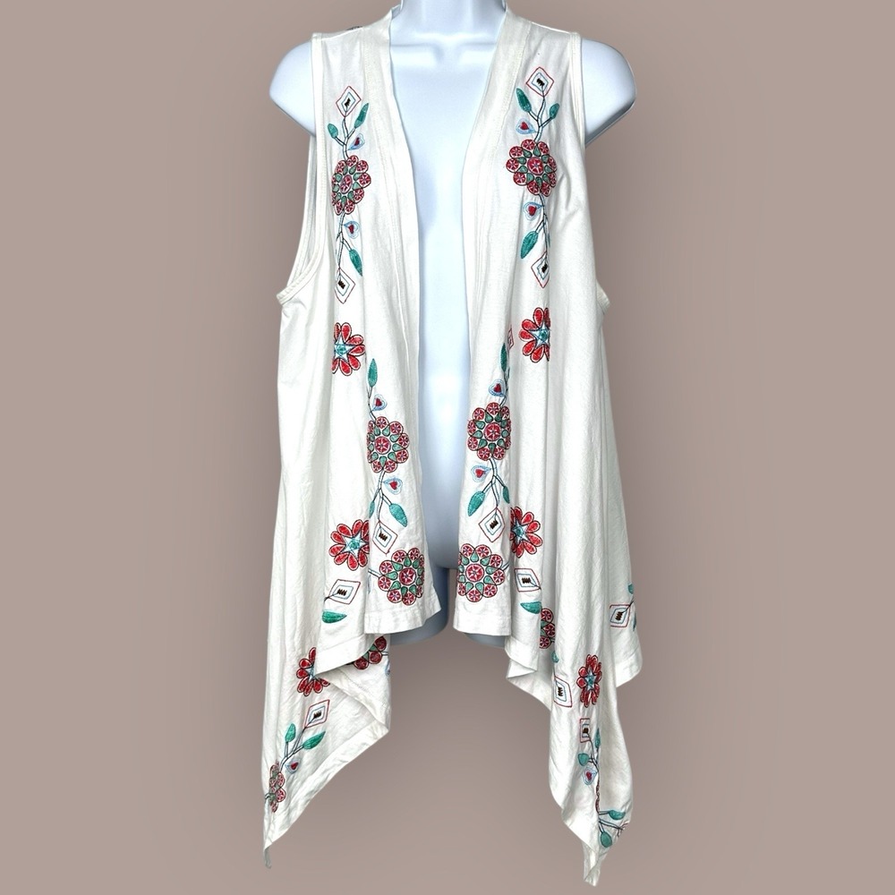 Bella‎ Carra Open Handkerchief Vest L Embroidered Asymmetrical Boho Gypsy Tribal